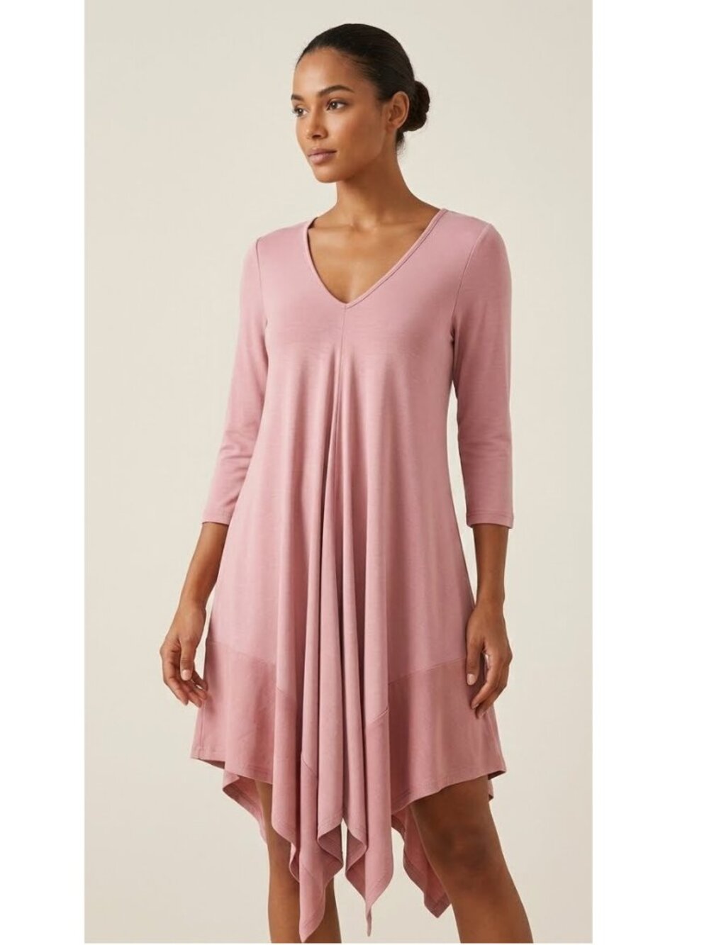 Pink long-sleeve handkerchief-hem Dress or Tunic